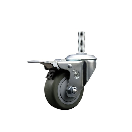 Service Caster 3 Inch Gray Polyurethane Wheel Swivel 58 Inch Threaded Stem Caster Total Lock Brake SCC SCC-TSTTL20S314-PPUB-58212